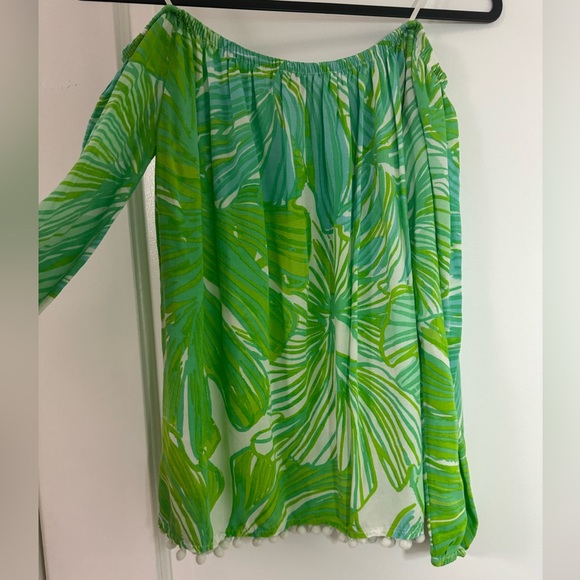 💚EXCELLENT USED CONDITION LILLY PULITZER ENNA TOP IN GREEN SHEEN FRONDS PLACE💚 - Picture 3 of 4